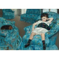 Puzzle en bois 50 pièces - Petite fille dans un fauteuil bleu
