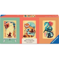 Puzzle 100 pièces - Chat, Panda Roux et Dragon Ukyio-E
