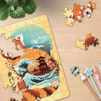 Puzzle 100 pièces - Chat, Panda Roux et Dragon Ukyio-E