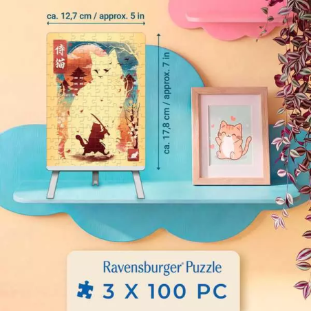 Puzzle 100 pièces - Chat, Panda Roux et Dragon Ukyio-E