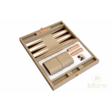 Backgammon Simili Cuir Beige/Marron 28cm