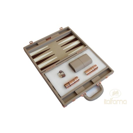 Backgammon Simili Cuir Beige/Marron 38cm