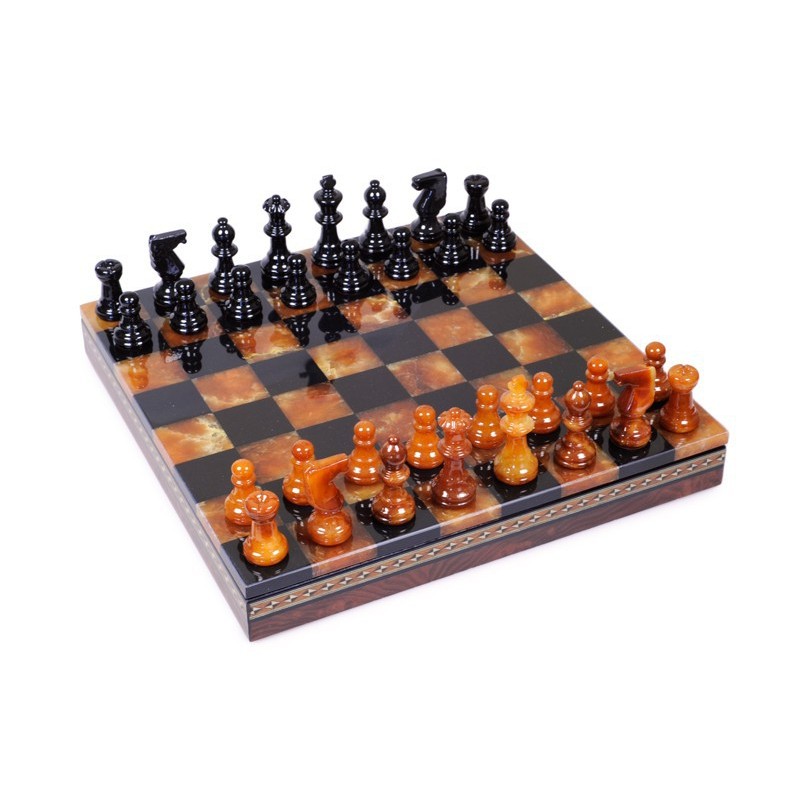 Coffret d'Echecs Luxe Albâtre Marron & Noir 35cm