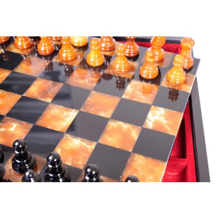 Coffret d'Echecs Luxe Albâtre Marron & Noir 35cm