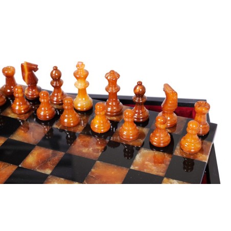 Coffret d'Echecs Luxe Albâtre Marron & Noir 35cm