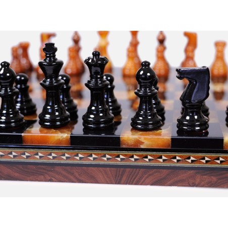 Coffret d'Echecs Luxe Albâtre Marron & Noir 35cm