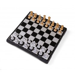 Coffret d'échecs magnétique pliant or et argent - grand modèle