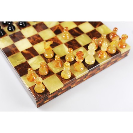 Coffret échecs albâtre jaune et marron