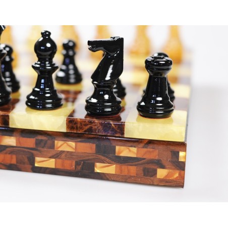 Coffret échecs albâtre jaune et marron