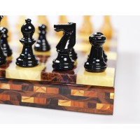 Coffret échecs albâtre jaune et marron