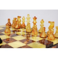 Coffret échecs albâtre jaune et marron