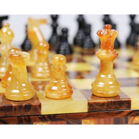 Coffret échecs albâtre jaune et marron