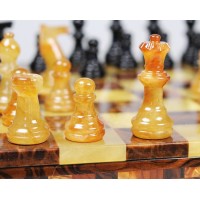 Coffret échecs albâtre jaune et marron