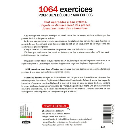 ESCAFRE - 1064 Exercices pour bien débuter aux échecs