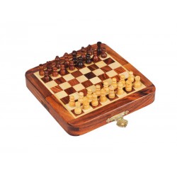 Mini coffret d'échecs en palissandre magnétique pliant